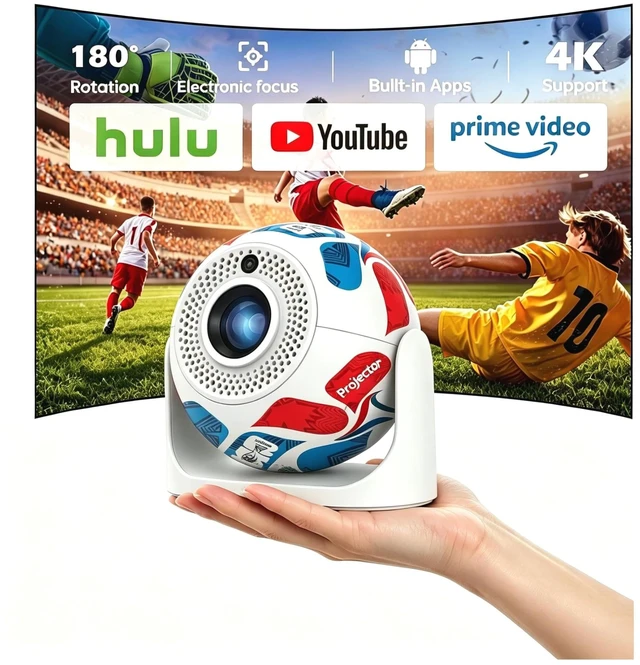 Main image of Mini Projector with WiFi & Bluetooth, Portable Soccer Projector 4K Support | Android 13, Electric Focus & Auto Keystone, 200 ANSI, 180° Rotatable Ceiling Projector for Bedroom Outdoor, Phone, Laptop