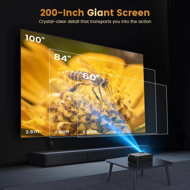 Alt view image 6 of 6 - Mini Portable Projector with Wifi and Bluetooth, Native 1080P Full HD Smart Projector , 300 ANSI, Compatible with Smartphone, HDMI, USB for Home, Bedroom, Outdoor Use Black