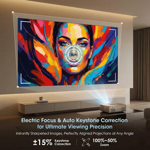 Alt view image 3 of 7 - Geekman 4K Projector with WiFi Bluetooth, Auto Focus, Keystone, Dolby | Up to 450 Inch Giant Screen, Auto Focus and Auto Keystone Correction, Dolby Audio Home Theater and Outdoor Movie Projector