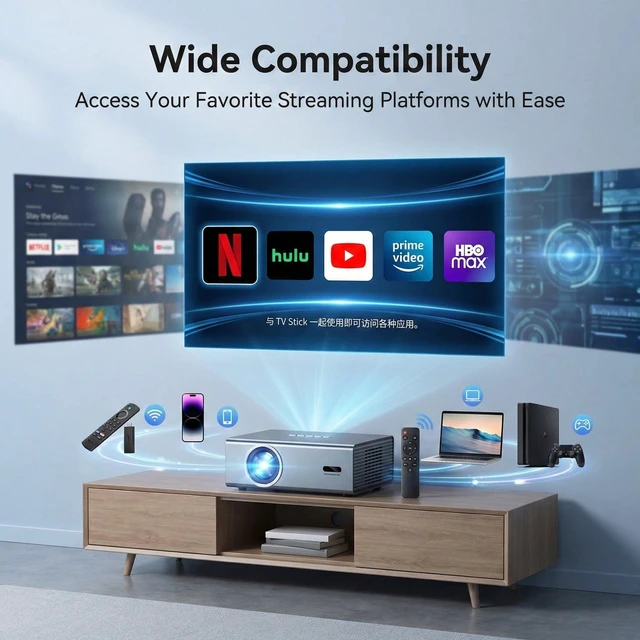 Alt view image 7 of 7 - Geekman 4K Projector with WiFi Bluetooth, Auto Focus, Keystone, Dolby | Up to 450 Inch Giant Screen, Auto Focus and Auto Keystone Correction, Dolby Audio Home Theater and Outdoor Movie Projector