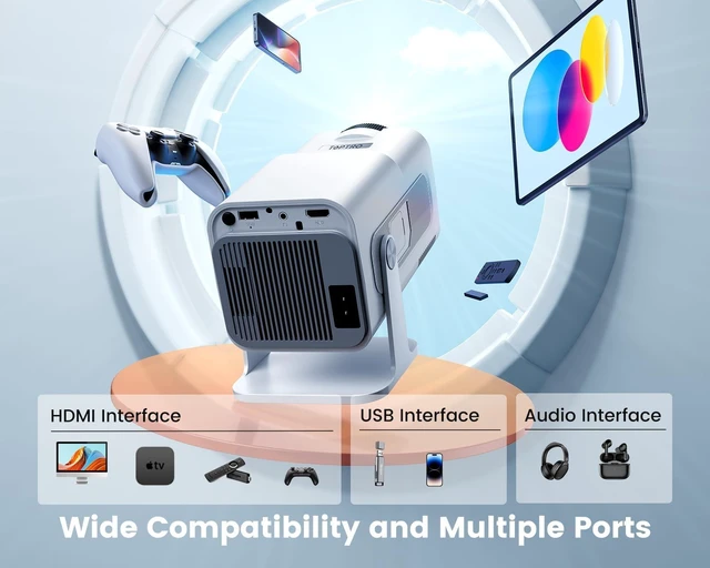 Alt view image 5 of 7 - Mini Projector with WiFi and Bluetooth, 4K Decoding Outdoor Proyector | 270° Rotatable, Auto Keystone, Short Throw Projector, Portable Small Projector for Bedroom/Outdoor, iOS/Android/TV Stick/PS5