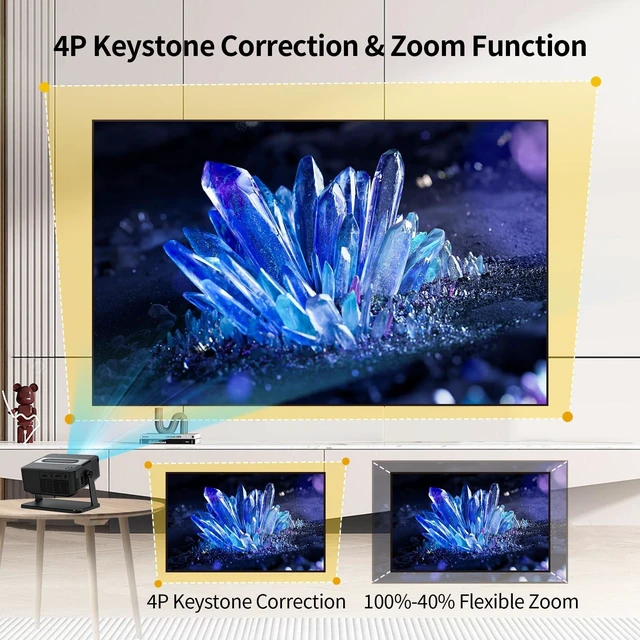 Alt view image 4 of 7 - Mini Projector 4K support with WiFi 6 and Bluetooth 5.0, 4w Speaker, Auto Vertical Keystone 45° Rotatable Portable Proyector for Home Bedroom Outdoor