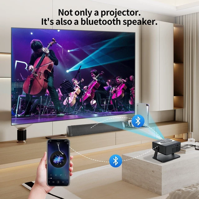 Alt view image 5 of 7 - Mini Projector 4K support with WiFi 6 and Bluetooth 5.0, 4w Speaker, Auto Vertical Keystone 45° Rotatable Portable Proyector for Home Bedroom Outdoor