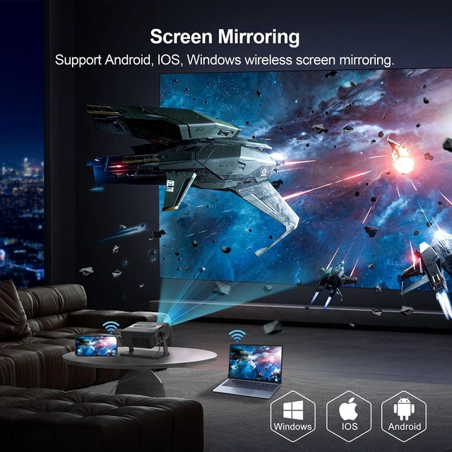 Alt view image 7 of 7 - Mini Projector 4K support with WiFi 6 and Bluetooth 5.0, 4w Speaker, Auto Vertical Keystone 45° Rotatable Portable Proyector for Home Bedroom Outdoor
