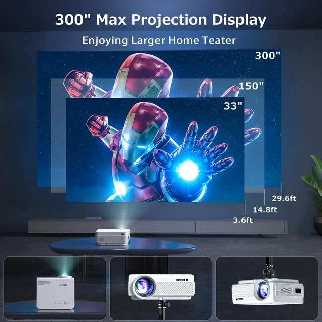 Alt view image 5 of 7 - FUDONI Native 1080P WiFi Bluetooth Projector, Built-in Speaker, Portable | 25000L,Max 300" Screen, Compatible with HDMI, USB, AV, TF, VGA, Fire Stick, Laptop, Smartphone, Game Console, Indoor Outdoor