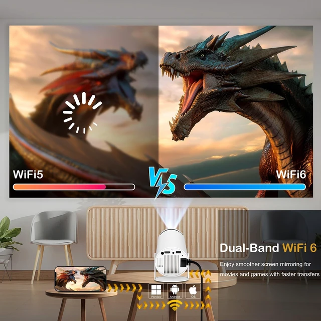 Alt view image 4 of 7 - HY300Pro Mini Projector with WIFI and Bluetooth,Portable Projector 4K 1080P Support ,Auto Keystone Correction,200 ANSI Lumens,40"-130'' Screen Movie Projector, Smart Projector with Android 11.0