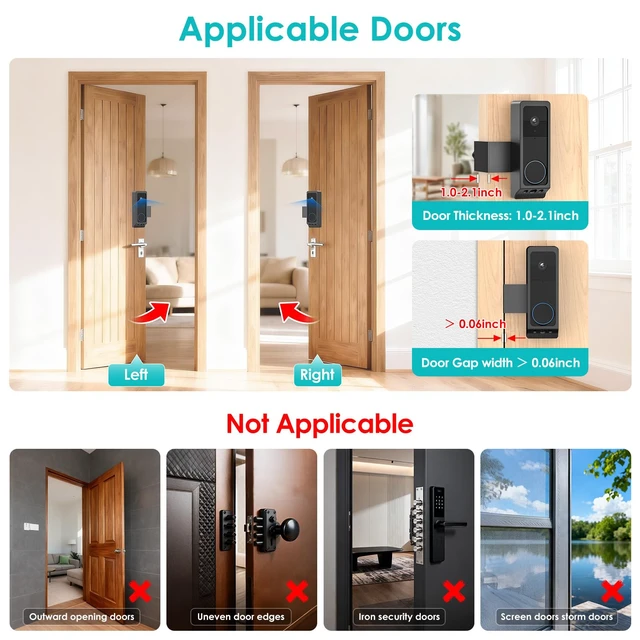 Alt view image 3 of 7 - Anti-Theft Video Doorbell Mount for Wyze Duo Cam Doorbell Only, No-Drill Doorbell Camera Mount for Wyze DoorBell Camera, Apartment Door Camera Mount for Home Rentals Room