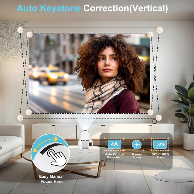 Alt view image 5 of 7 - HY300Pro Mini Projector with WIFI and Bluetooth,Portable Projector 4K 1080P Support ,Auto Keystone Correction,200 ANSI Lumens,40"-130'' Screen Movie Projector, Smart Projector with Android 11.0