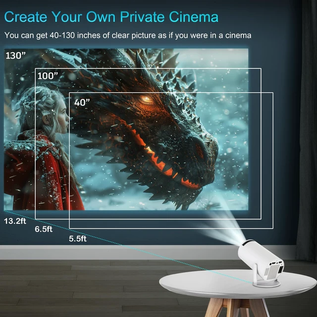 Alt view image 6 of 7 - HY300Pro Mini Projector with WIFI and Bluetooth,Portable Projector 4K 1080P Support ,Auto Keystone Correction,200 ANSI Lumens,40"-130'' Screen Movie Projector, Smart Projector with Android 11.0