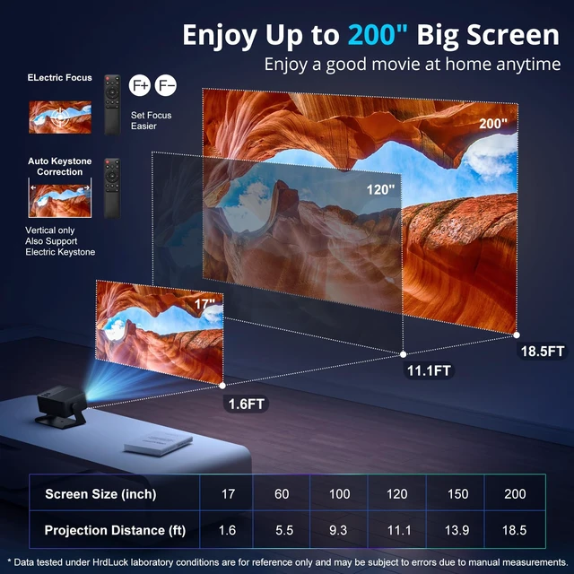 Alt view image 2 of 7 - HrdLuck Projector with WiFi and Bluetooth, Outdoor Movie Projector for Home Theater UP to 200" Display, for HDMI/USB/iOS/Android/Laptop/TV Stick