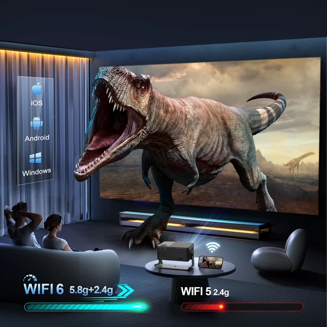 Alt view image 4 of 7 - HrdLuck Projector with WiFi and Bluetooth, Outdoor Movie Projector for Home Theater UP to 200" Display, for HDMI/USB/iOS/Android/Laptop/TV Stick