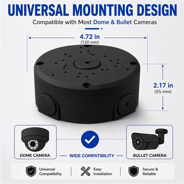 Alt view image 5 of 7 - BHVSON Universal Round ABS Junction Box Mount Bracket for Security Camera,IP54 Weatherproof Camera Junction Box Base for Wall Ceiling Installation(6 Pack Black)
