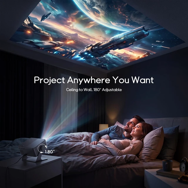Alt view image 5 of 7 - Ablink Smart Projector with WiFi and Bluetooth, Native 1080P 4K Support Electronic Focus & Keystone Portable Movie Projector for Bedroom Ceiling Theater, 180°Rotation Proyector for Phone/Laptop/HDMI