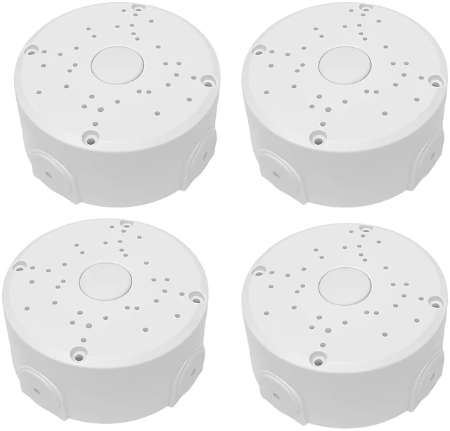 Main image of Gzrundax Universal Junction Box for Dome and Bullet IP Security Cameras, White, ABS Plastic, Rainproof, Round,4 Pack