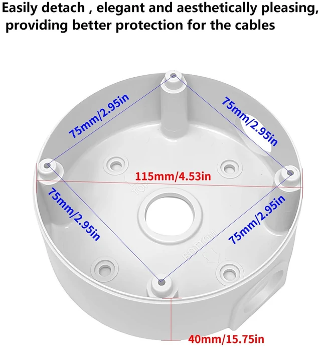 Alt view image 3 of 7 - Gzrundax Universal Junction Box for Dome and Bullet IP Security Cameras, White, ABS Plastic, Rainproof, Round,4 Pack