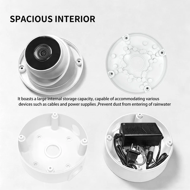 Alt view image 4 of 7 - Gzrundax Universal Junction Box for Dome and Bullet IP Security Cameras, White, ABS Plastic, Rainproof, Round,4 Pack