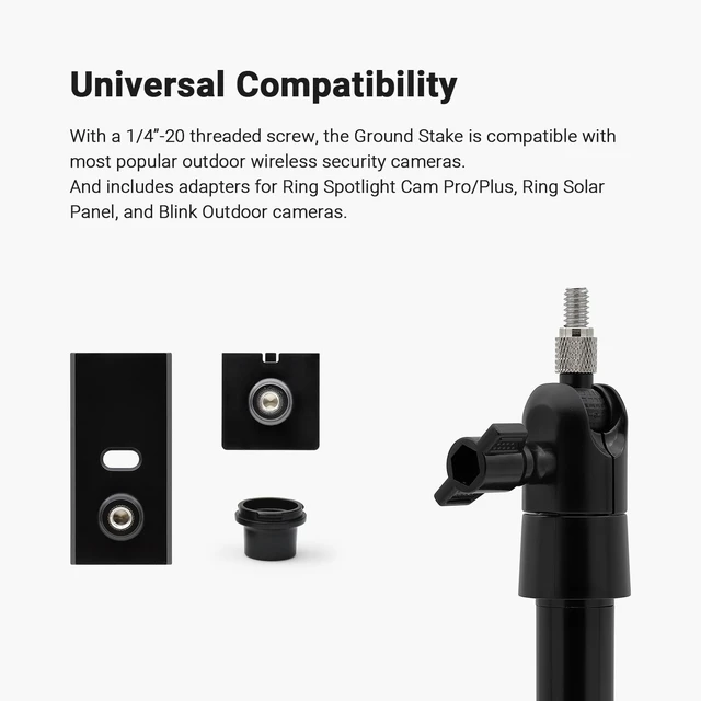 Alt view image 4 of 7 - Holicfun Outdoor Security Camera Ground Stake Mount, Black | Universal 1/4-20 threaded bracket, heavy-duty 21-inch stand, compatible with Ring/Blink/Arlo/Wyze cameras & more