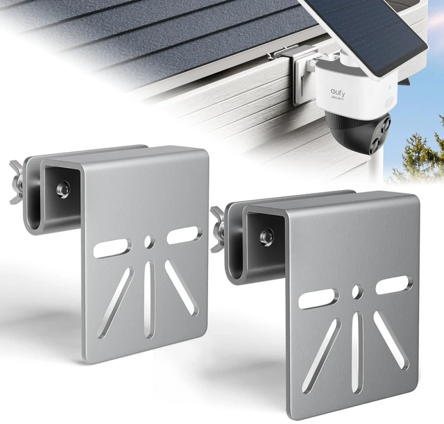 Main image of 2 PCS Gutter Mount for Security Cameras,Stainless Steel Camera Gutter Mount | No Drill, Universal Gutter Mount Brackets,Compatible with Eufy S340/E30,Fits Most Security Cameras and Solar Panels,Silver