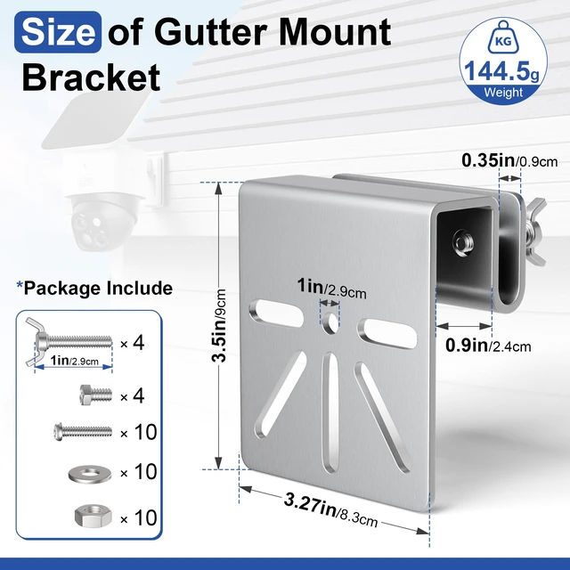 Alt view image 2 of 7 - 2 PCS Gutter Mount for Security Cameras,Stainless Steel Camera Gutter Mount | No Drill, Universal Gutter Mount Brackets,Compatible with Eufy S340/E30,Fits Most Security Cameras and Solar Panels,Silver