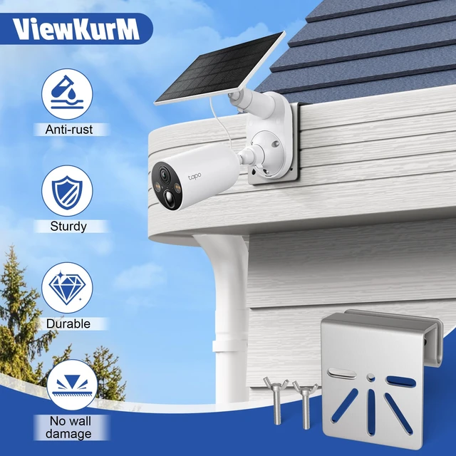 Alt view image 6 of 7 - 2 PCS Gutter Mount for Security Cameras,Stainless Steel Camera Gutter Mount | No Drill, Universal Gutter Mount Brackets,Compatible with Eufy S340/E30,Fits Most Security Cameras and Solar Panels,Silver