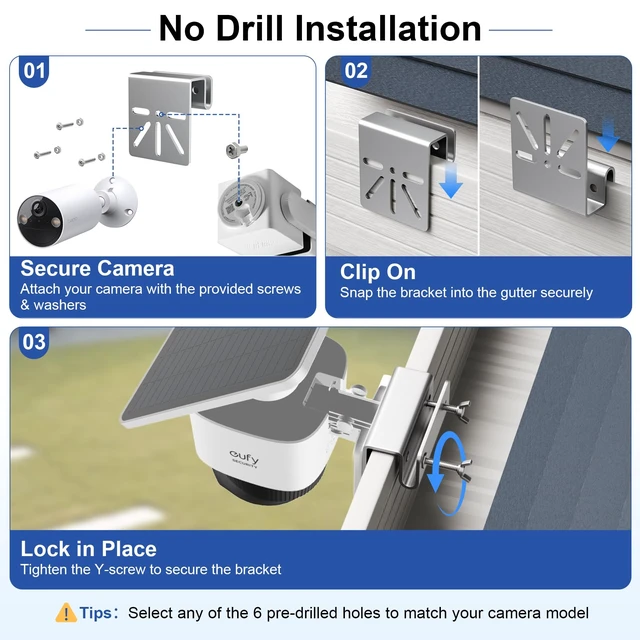 Alt view image 7 of 7 - 2 PCS Gutter Mount for Security Cameras,Stainless Steel Camera Gutter Mount | No Drill, Universal Gutter Mount Brackets,Compatible with Eufy S340/E30,Fits Most Security Cameras and Solar Panels,Silver