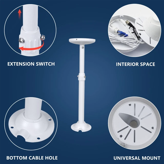 Alt view image 4 of 6 - WiTi Security Camera Mount Bracket 6 inch Base,15.7inch-23.6 inch Extendable J-Pole Compatible with Reolink Amcrest IP Cameras, Solid Metal Mounting Bracket for Camera System Outdoor and Indoor