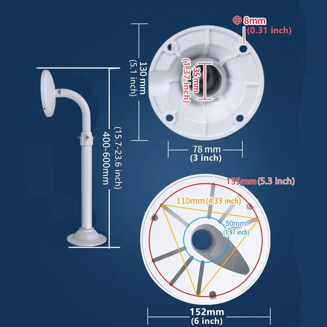 Alt view image 5 of 6 - WiTi Security Camera Mount Bracket 6 inch Base,15.7inch-23.6 inch Extendable J-Pole Compatible with Reolink Amcrest IP Cameras, Solid Metal Mounting Bracket for Camera System Outdoor and Indoor