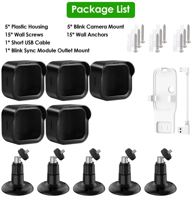 Alt view image 7 of 7 - 5 Pack Outdoor Camera Mount for Blink Outdoor 4/Outdoor 2K+/3rd Gen, Weatherproof Protective Housing and 360°Adjustable Camera Wall Mount Bracket with Sync Module Core Mount