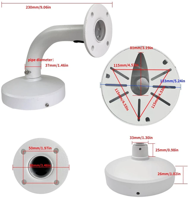 Alt view image 6 of 6 - Indoor Outdoor Security Camera Wall Mount, L-Type Metal Bracket, Junction Box Cable Management