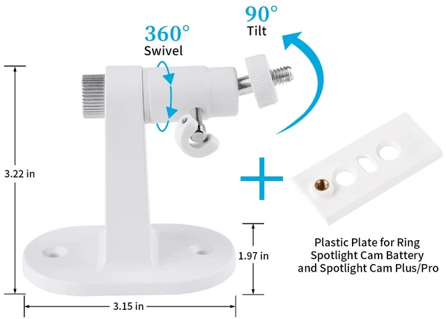 Alt view image 3 of 7 - 2Pack Security Wall Mount for Ring Spotlight Cam Battery and Ring Spotlight Cam Plus/Pro (Battery), 360° Adjustable Indoor/Outdoor Mounting Bracket for Your Surveillance Camera System - White