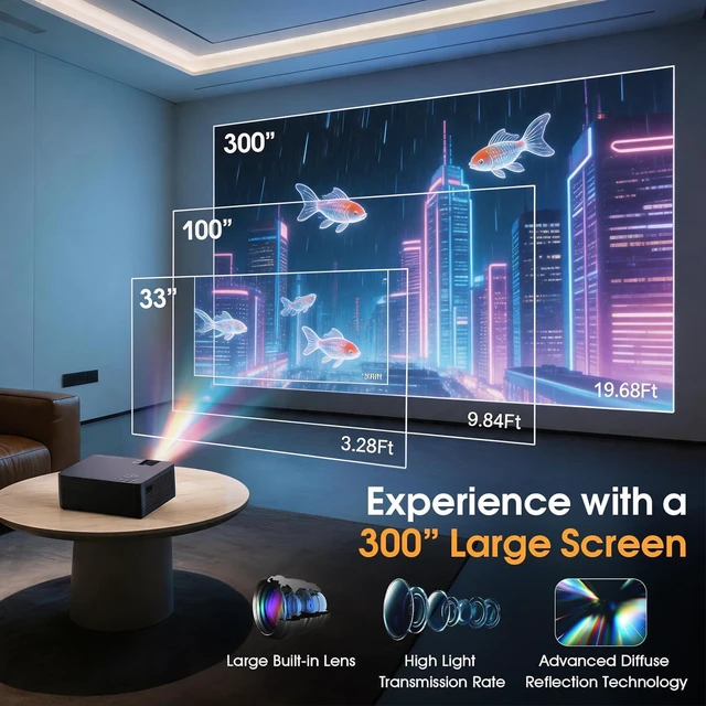 Alt view image 6 of 7 - 2026 Projector with WiFi and Bluetooth, Wireless Portable Movie Projector, 1080P 150" Display Home Theater, HDMI/AV & Carrying Bag Included, Compatible with Phone/Laptop, Black (Q9)