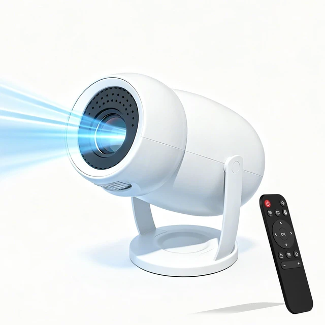 Main image of Smart Mini Projector with WiFi 6 and Bluetooth 5.0, White | 180° Rotation,Support 1080P 4K,Portable Projector for Home Theater,Bedroom, Outdoor Movies