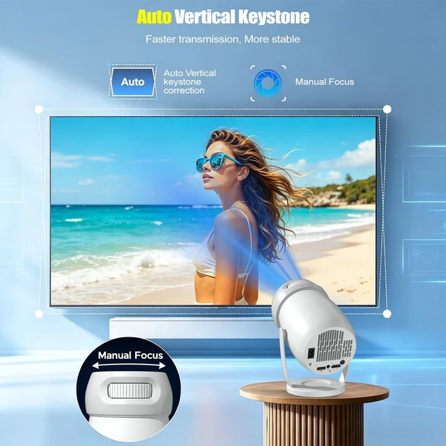 Alt view image 7 of 7 - Smart Mini Projector with WiFi 6 and Bluetooth 5.0, White | 180° Rotation,Support 1080P 4K,Portable Projector for Home Theater,Bedroom, Outdoor Movies