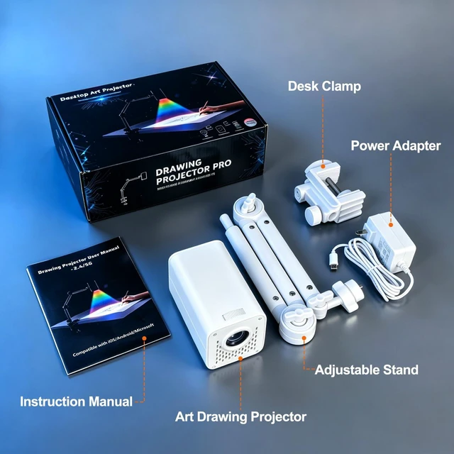 Alt view image 2 of 7 - Art Projector for Tracing and Drawing, White, No App Need, | Dual-Band 2.4G/5G WiFi, 1080P HD, Sketching for Artists/Beginners, Project Images on Canvas/Wall/Desk/Cake