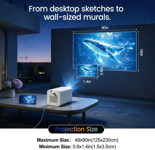 Alt view image 5 of 7 - Art Projector for Tracing and Drawing, White, No App Need, | Dual-Band 2.4G/5G WiFi, 1080P HD, Sketching for Artists/Beginners, Project Images on Canvas/Wall/Desk/Cake