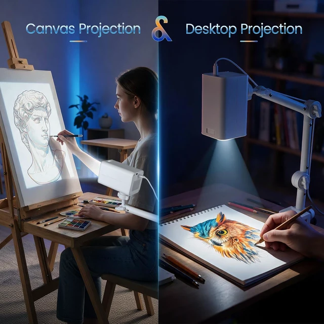 Alt view image 4 of 7 - Art Projector for Tracing and Drawing, White, No App Need, | Dual-Band 2.4G/5G WiFi, 1080P HD, Sketching for Artists/Beginners, Project Images on Canvas/Wall/Desk/Cake
