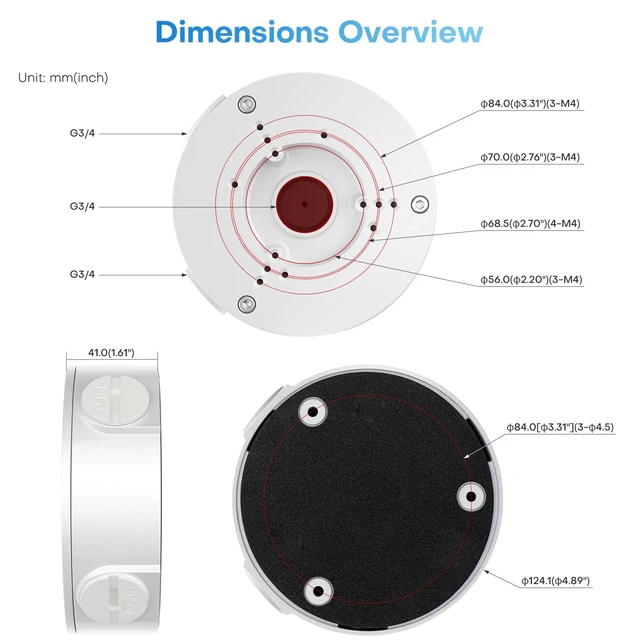 Alt view image 2 of 7 - VALUCAMPFA130-E Security Camera Bracket Wall Ceilling Mounting Junction Box IP66 Water-Proof for Bullet Turret Dome Camera HDW4631C-A, PFW3849S-A180-AS-PV,HFW2841S-S,HDW3849H-AS-PV,PDW3849-A180-AS-PV