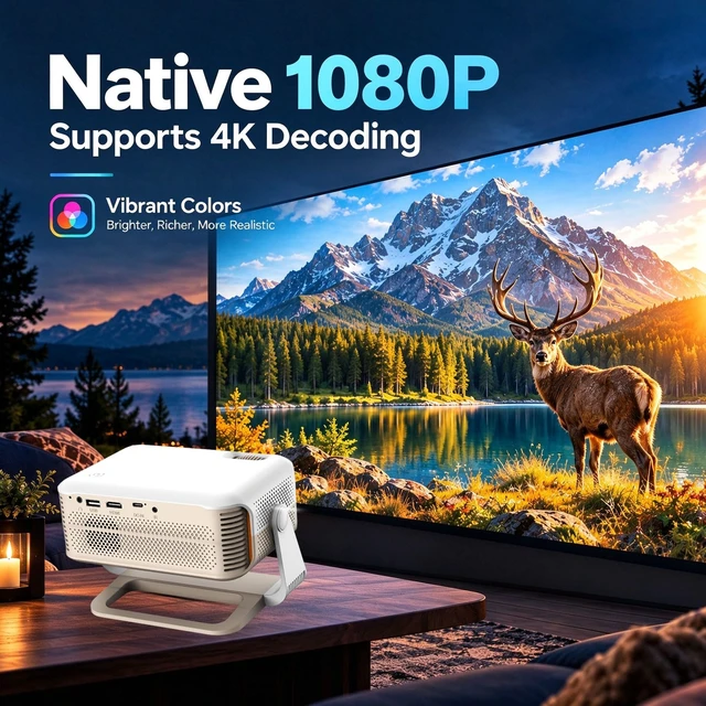 Alt view image 2 of 7 - Native 1080P Portable Projector, 12V Power Bank Compatible, 250 ANSI | Smart Streaming WiFi 6 & Bluetooth 5.0 Up to 150" Big Screen Movie Night Anywhere Tabletop, Wall, Ceiling & Tripod