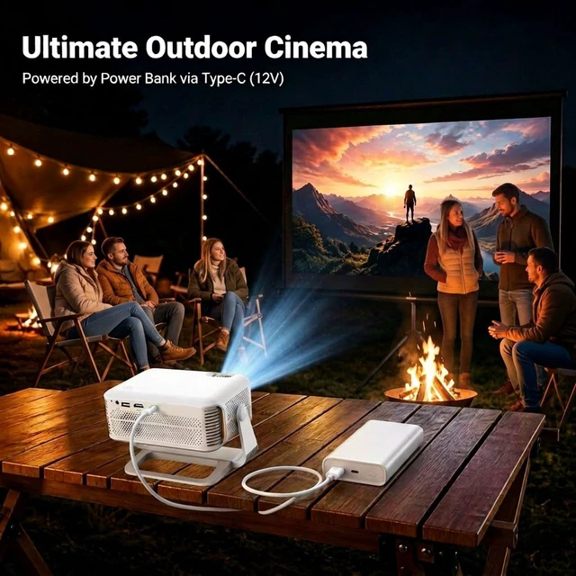Alt view image 4 of 7 - Native 1080P Portable Projector, 12V Power Bank Compatible, 250 ANSI | Smart Streaming WiFi 6 & Bluetooth 5.0 Up to 150" Big Screen Movie Night Anywhere Tabletop, Wall, Ceiling & Tripod