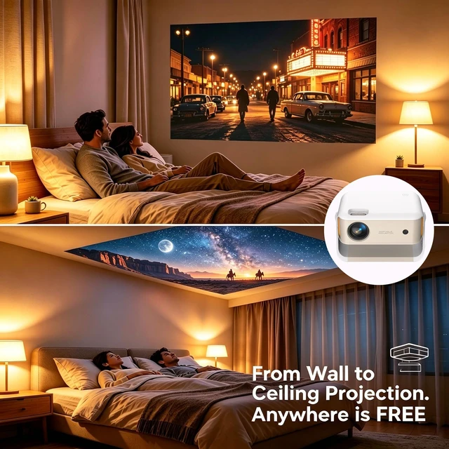 Alt view image 7 of 7 - Native 1080P Portable Projector, 12V Power Bank Compatible, 250 ANSI | Smart Streaming WiFi 6 & Bluetooth 5.0 Up to 150" Big Screen Movie Night Anywhere Tabletop, Wall, Ceiling & Tripod