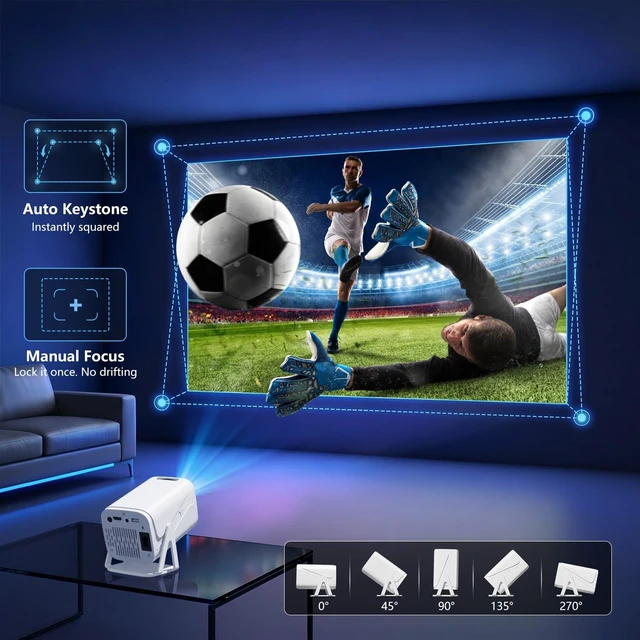 Alt view image 3 of 6 - TryLand 1080P Native Resolution Smart Projector with Auto Keystone, WiFi 6 & Bluetooth Projector with App Store Access, 16W Surround Sound Movie Projector Compatible with HDMI/USB/Phone