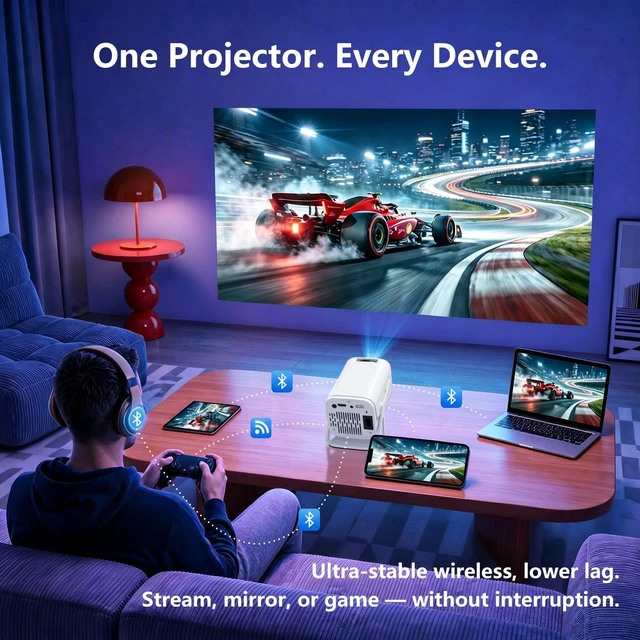 Alt view image 5 of 6 - TryLand 1080P Native Resolution Smart Projector with Auto Keystone, WiFi 6 & Bluetooth Projector with App Store Access, 16W Surround Sound Movie Projector Compatible with HDMI/USB/Phone