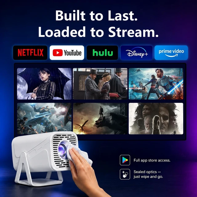 Alt view image 6 of 6 - TryLand 1080P Native Resolution Smart Projector with Auto Keystone, WiFi 6 & Bluetooth Projector with App Store Access, 16W Surround Sound Movie Projector Compatible with HDMI/USB/Phone