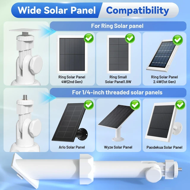 Alt view image 2 of 7 - Universal Solar Panel Wall Mount Bracket for Ring,Blink,Eufy,Arlo and Wyze Solar Panel,Extendable Mounting Arm & Multi-Angle Adjustment,Fit Most Security Camera Solar Panel,Weatherproof Outdoor-2Pack