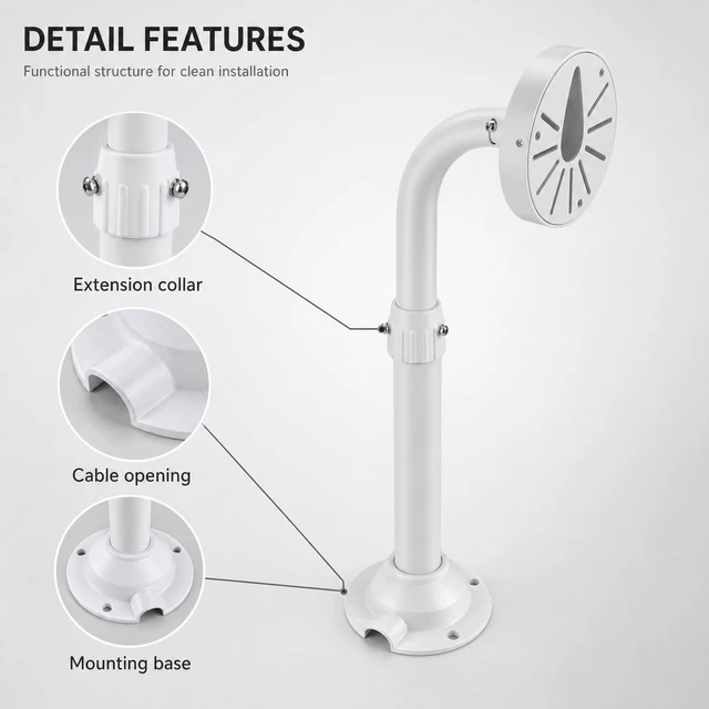 Alt view image 4 of 7 - QWORK Universal Security Camera Mount Bracket, Adjustable J Type 15.7-23.6 inch Wall Mount for Dome CCTV/IP Cameras, Weatherproof Aluminum, Beige
