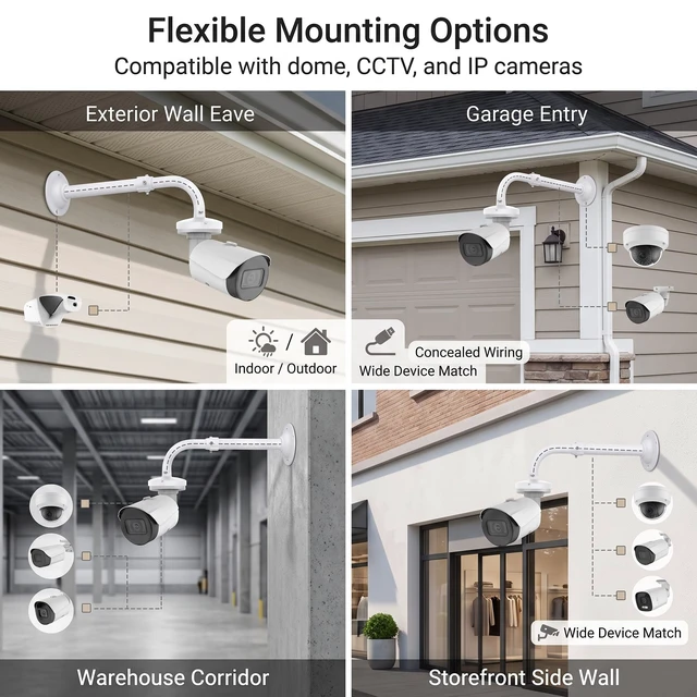 Alt view image 3 of 7 - QWORK Universal Security Camera Mount Bracket, Adjustable J Type 15.7-23.6 inch Wall Mount for Dome CCTV/IP Cameras, Weatherproof Aluminum, Beige