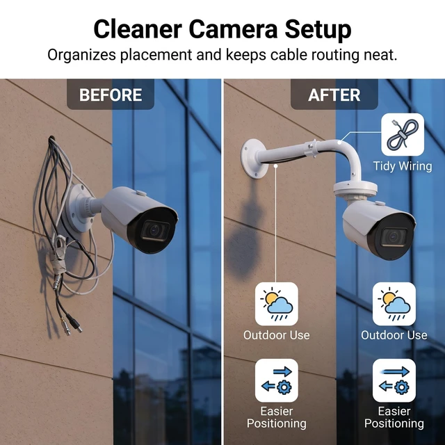 Alt view image 5 of 7 - QWORK Universal Security Camera Mount Bracket, Adjustable J Type 15.7-23.6 inch Wall Mount for Dome CCTV/IP Cameras, Weatherproof Aluminum, Beige