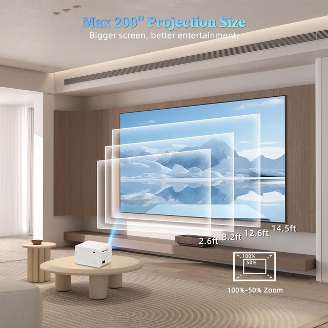 Alt view image 6 of 7 - Video Projector with 5G WiFi and Bluetooth 5.1, Native 1080P Home Projector with Speaker, 16000LM Outdoor Movie Projector, Max 200" Compatible with iPhone / Android / TV Stick / Laptop / HDMI / USB
