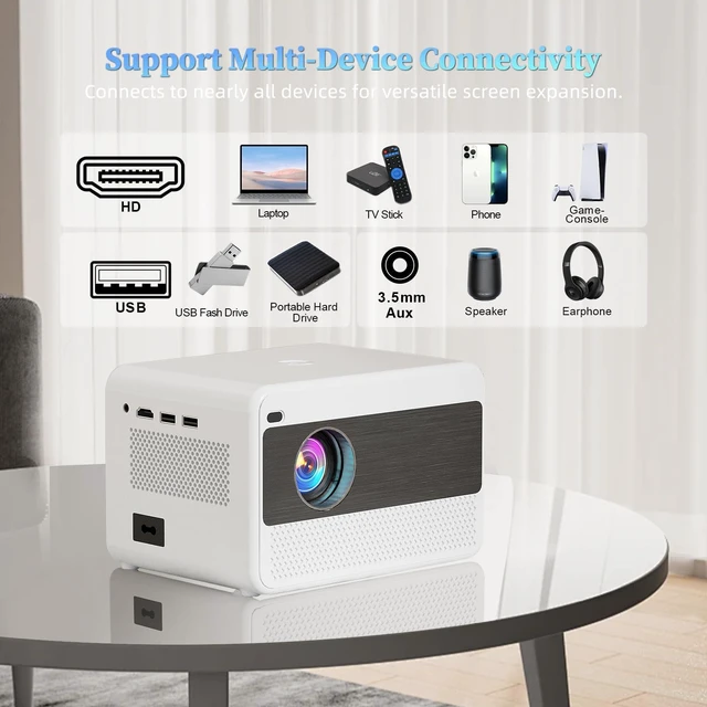 Alt view image 7 of 7 - Video Projector with 5G WiFi and Bluetooth 5.1, Native 1080P Home Projector with Speaker, 16000LM Outdoor Movie Projector, Max 200" Compatible with iPhone / Android / TV Stick / Laptop / HDMI / USB