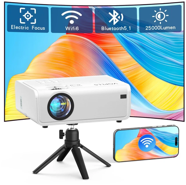 Main image of Mini Projector, VOPLLS 1080P Full HD Video Projector, Portable Outdoor Home Theater Movie Overhead Projector, 50% Zoom, Compatible with HDMI, USB, AV, Smartphone/Tablet/Laptop/PC/TV Box (25000L)